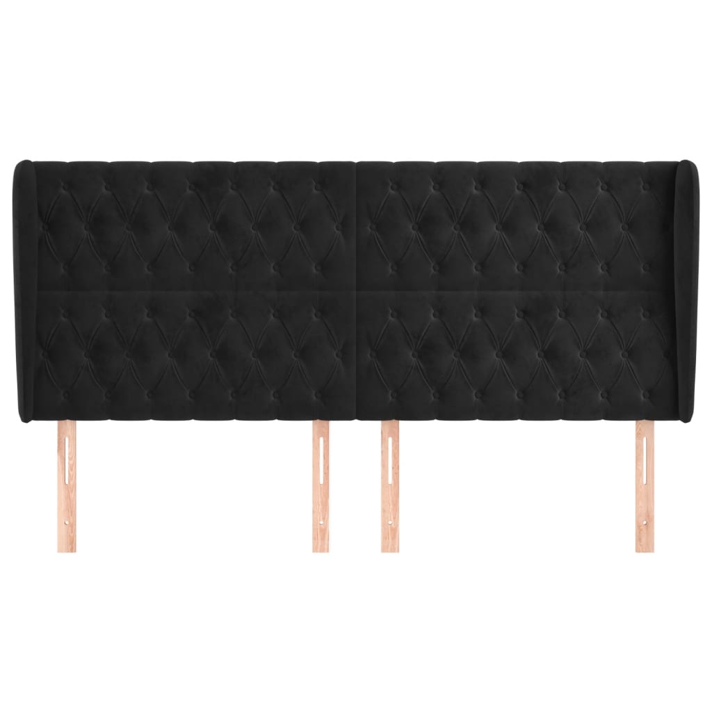 Testiera ad Orecchio Nera 203x23x118/128 cm in Velluto