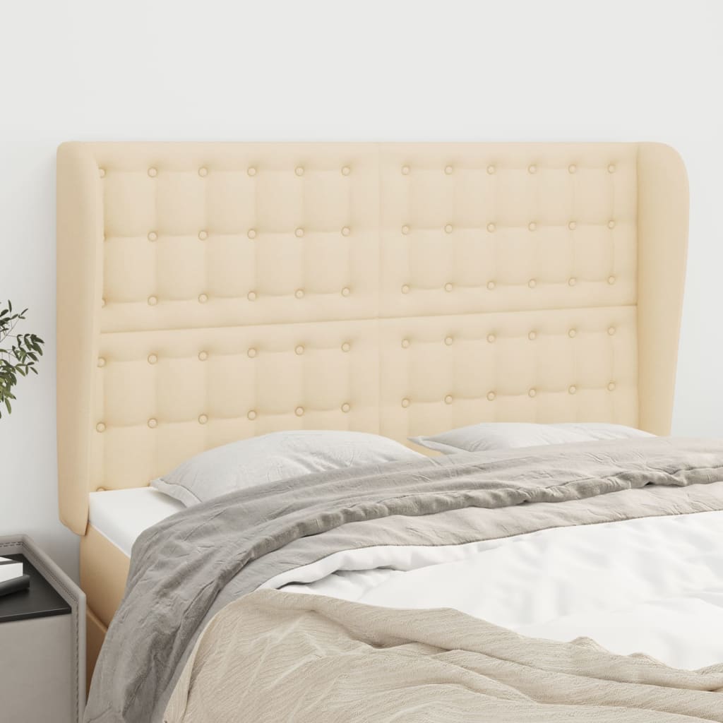 Testiera ad Orecchio Crema 147 x 23 x 118/128 cm in Tessuto - homemem39