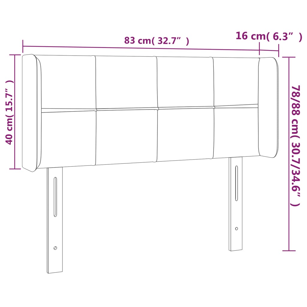 Testiera ad Orecchio Nera 83x16x78/88 cm in Tessuto