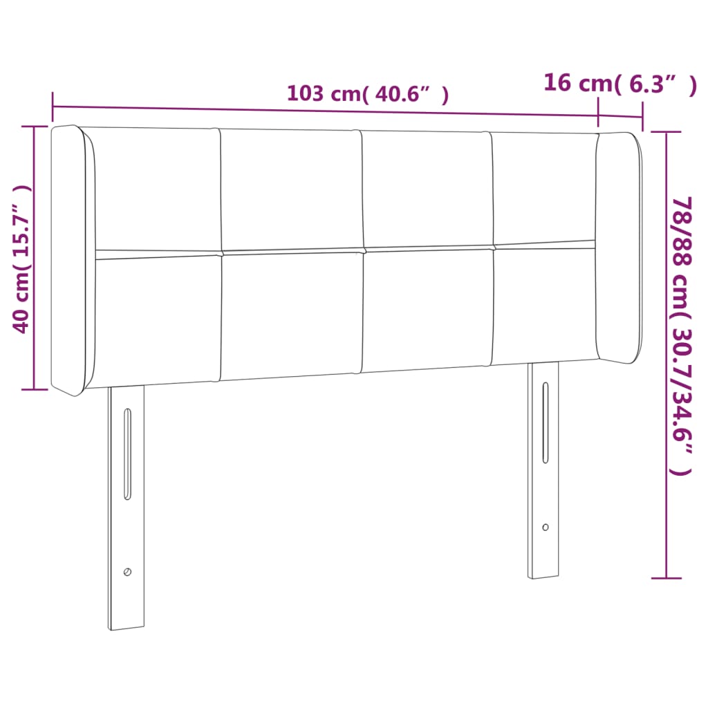 Testiera ad Orecchio Nera 103x16x78/88 cm in Tessuto - homemem39