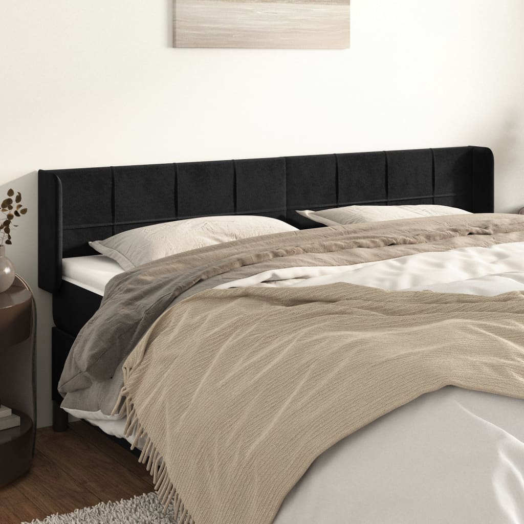 Testiera ad Orecchio Nera 183x16x78/88 cm in Velluto | homemem39