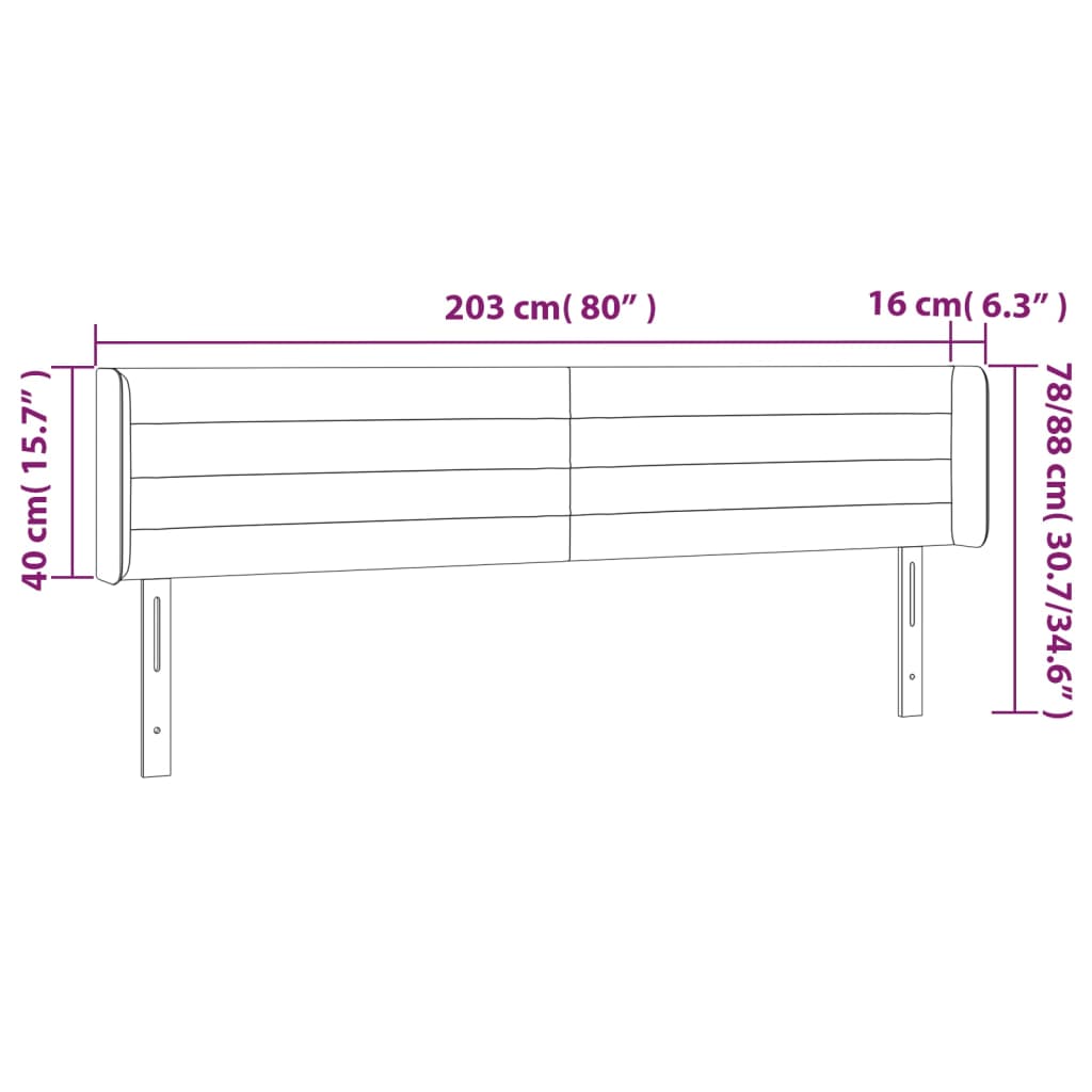 Testiera ad Orecchio Marrone Scuro 203x16x78/88 cm in Tessuto - homemem39