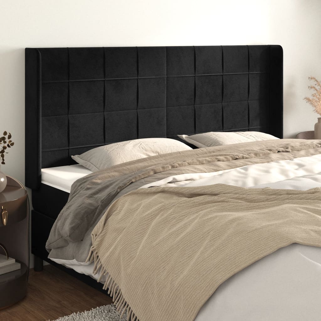 Testiera ad Orecchio Nera 183x16x118/128 cm in Velluto | homemem39