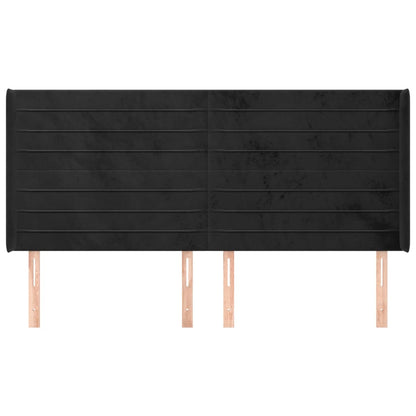 Testiera ad Orecchio Nera 163x16x118/128 cm in Velluto