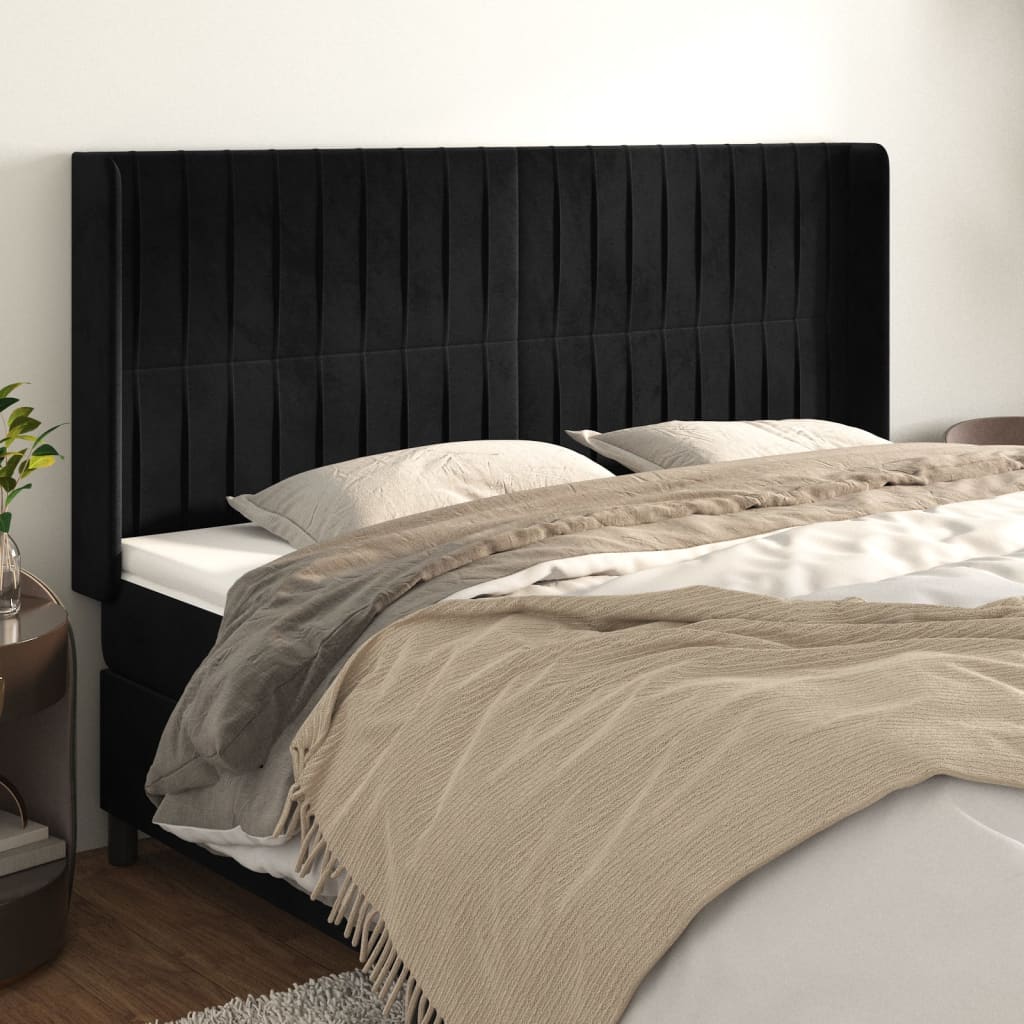Testiera ad Orecchio Nera 163x16x118/128 cm in Velluto | homemem39
