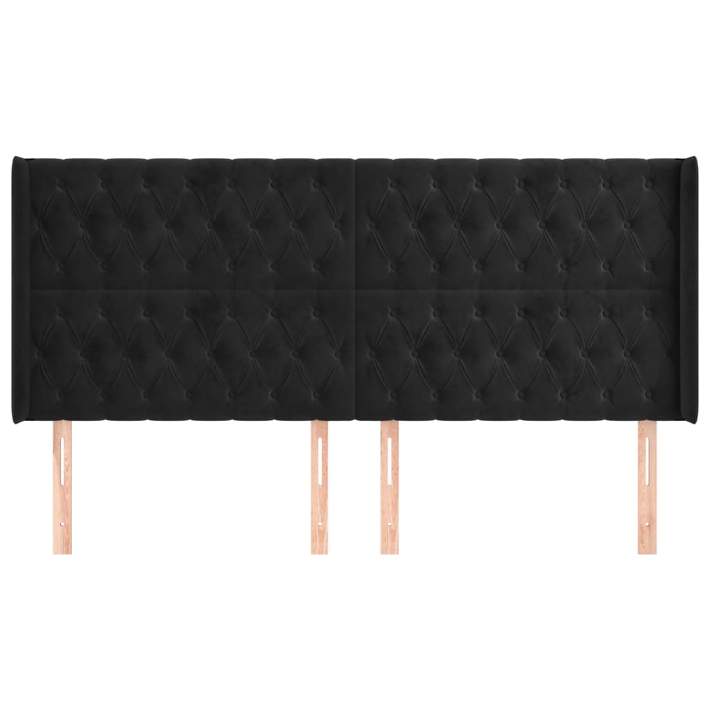 Testiera ad Orecchio Nera 203x16x118/128 cm in Velluto