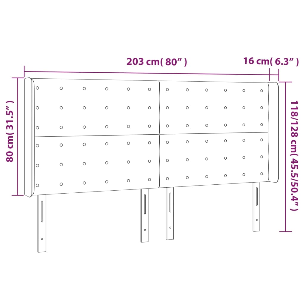 Testiera ad Orecchio Tortora 203x16x118/128 cm in Tessuto