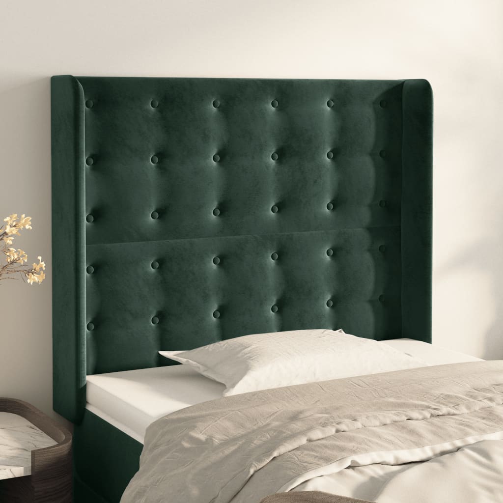 Testiera ad Orecchio Verde Scuro 83x16x118/128 cm in Velluto - homemem39