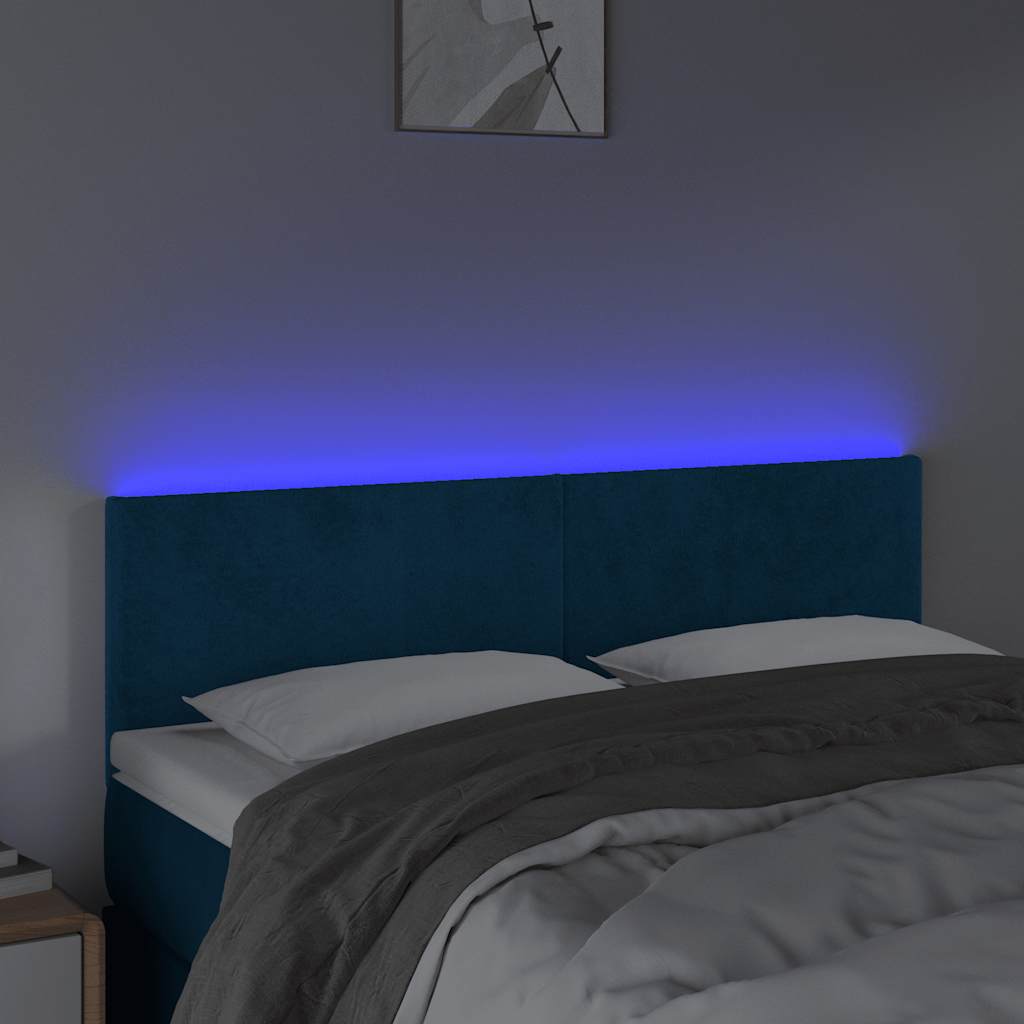 Testiera a LED Blu Scuro 144x5x78/88 cm in Velluto