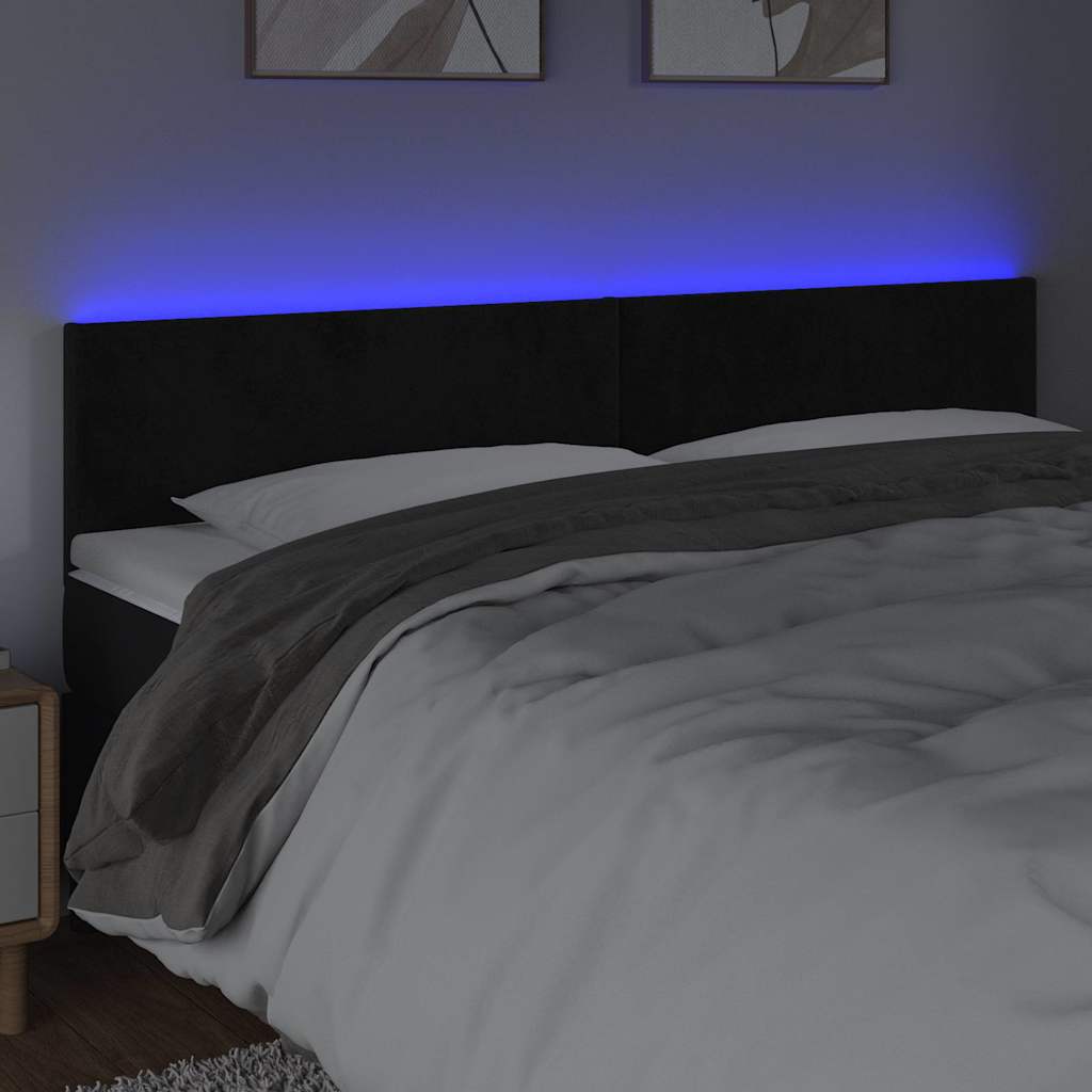 Testiera a LED Nera 200x5x78/88 cm in Velluto