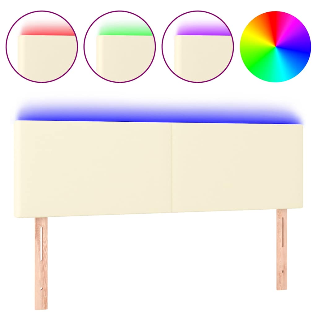 Testiera Crema a LED 144x5x78/88 cm in Similpelle
