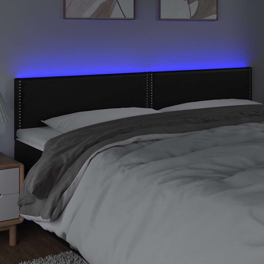Testiera a LED Nera 200x5x78/88 cm in Similpelle