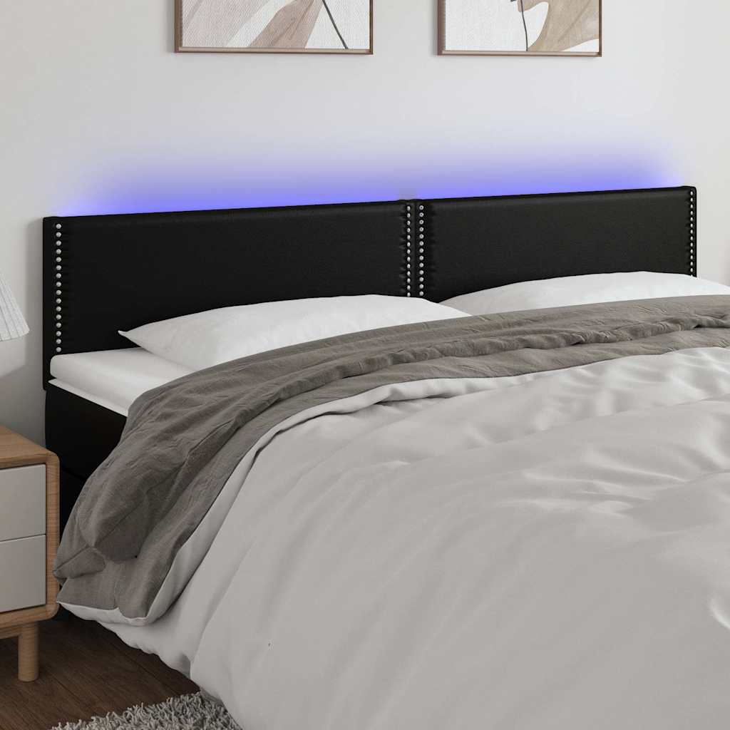 Testiera a LED Nera 200x5x78/88 cm in Similpelle