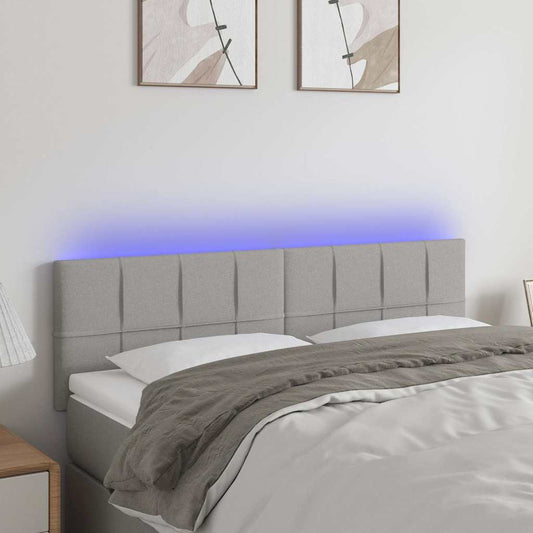 Testiera a LED Grigio Chiaro 144x5x78/88 cm in Tessuto