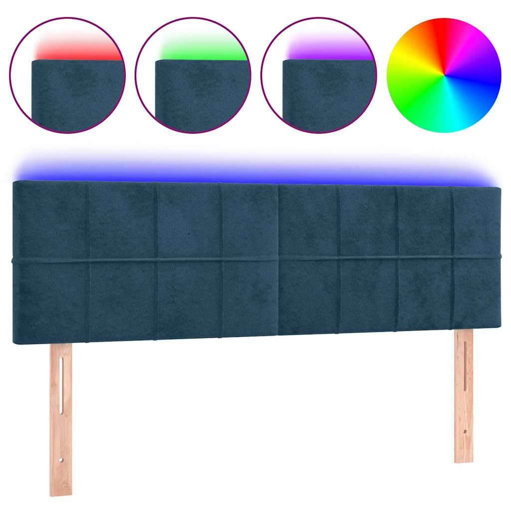 Testiera a LED Blu Scuro 144x5x78/88 cm in Velluto