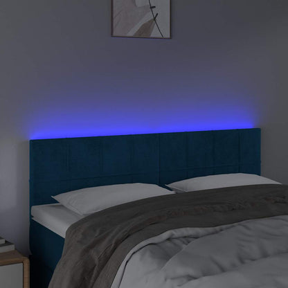Testiera a LED Blu Scuro 144x5x78/88 cm in Velluto