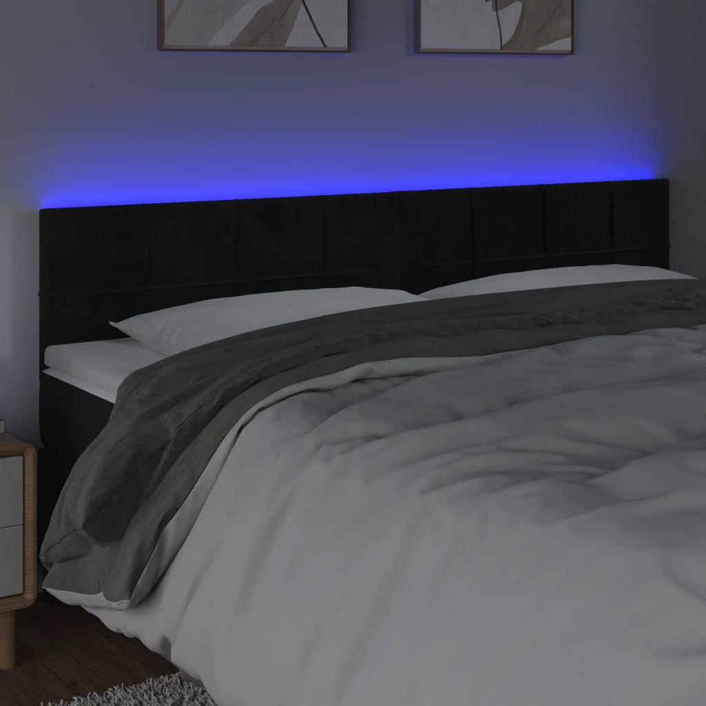 Testiera a LED Nera 180x5x78/88 cm in Velluto | homemem39