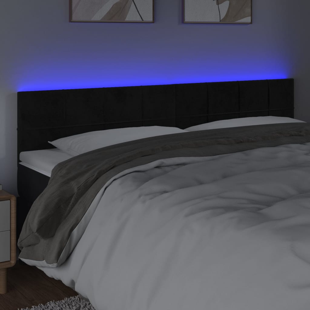 Testiera a LED Nera 180x5x78/88 cm in Velluto | homemem39