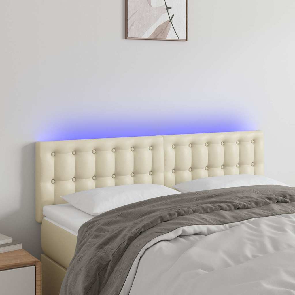 Testiera Crema a LED 144x5x78/88 cm in Similpelle