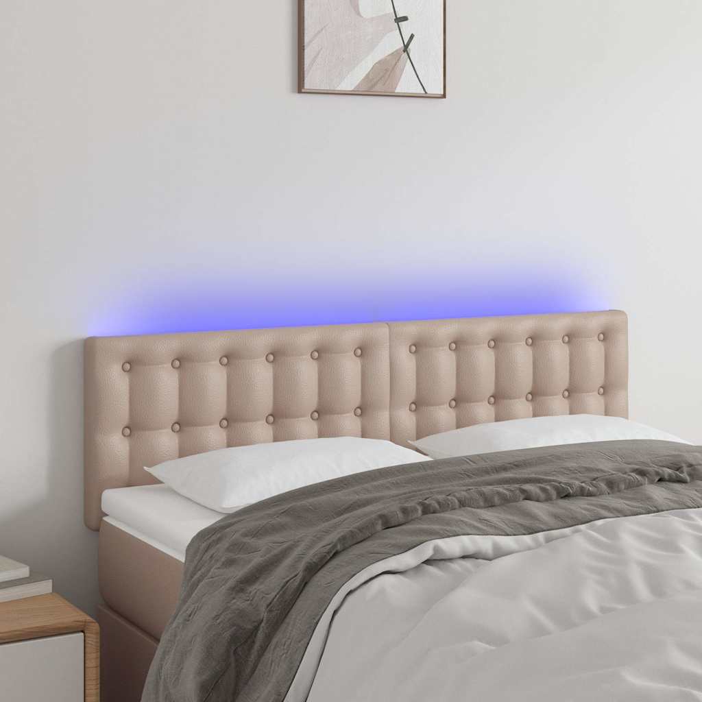 Testiera Cappuccino a LED 144x5x78/88 cm in Similpelle