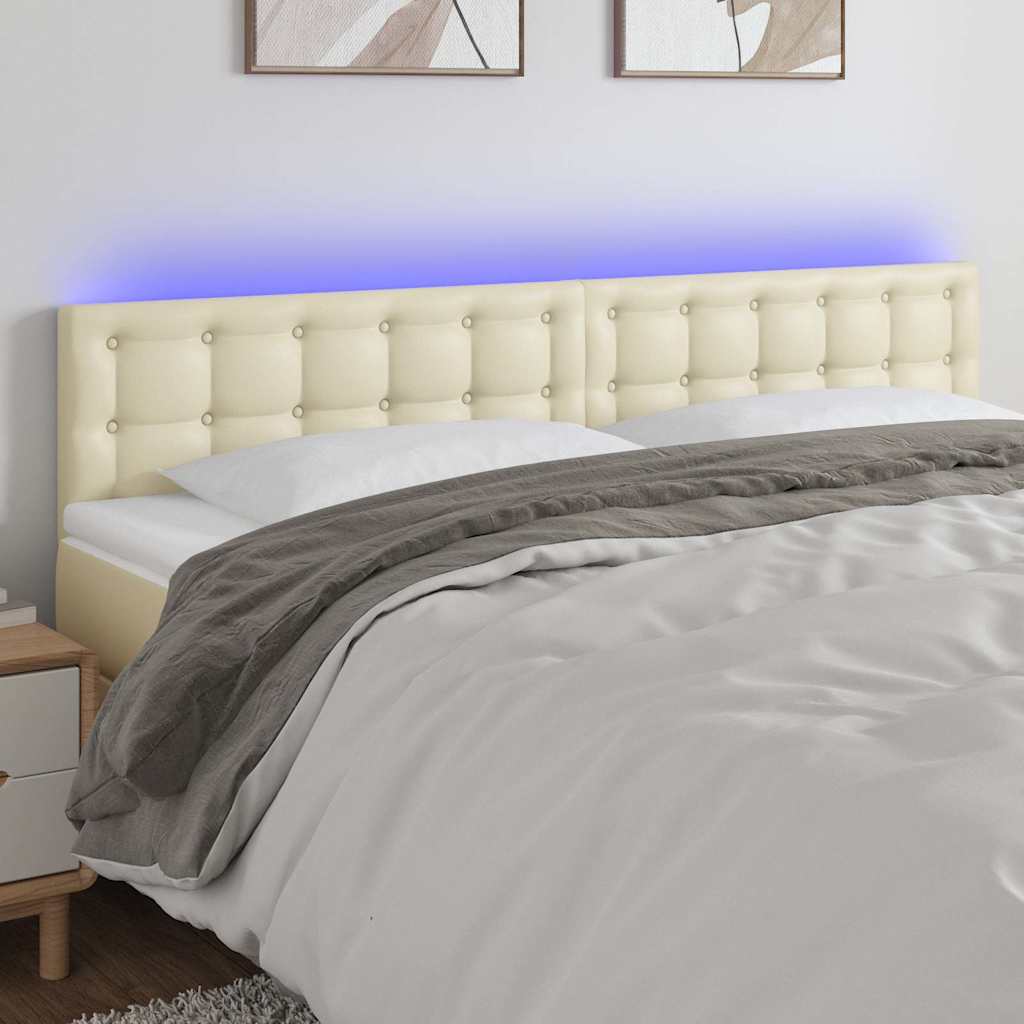 Testiera Crema a LED 160x5x78/88 cm in Similpelle