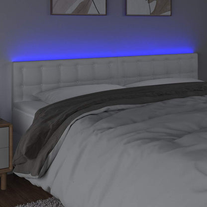 Testiera Bianca a LED 200x5x78/88 cm in Similpelle