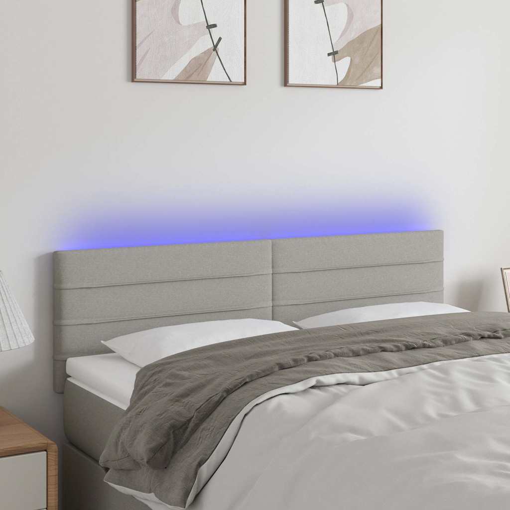 Testiera a LED Grigio Chiaro 144x5x78/88 cm in Tessuto