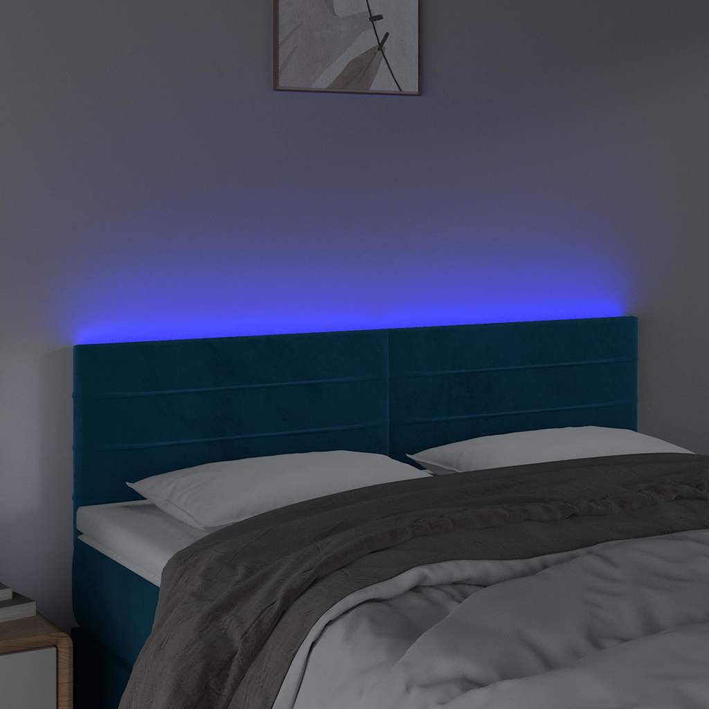 Testiera a LED Blu Scuro 144x5x78/88 cm in Velluto
