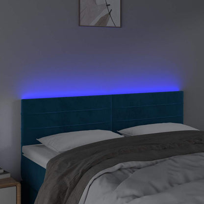 Testiera a LED Blu Scuro 144x5x78/88 cm in Velluto