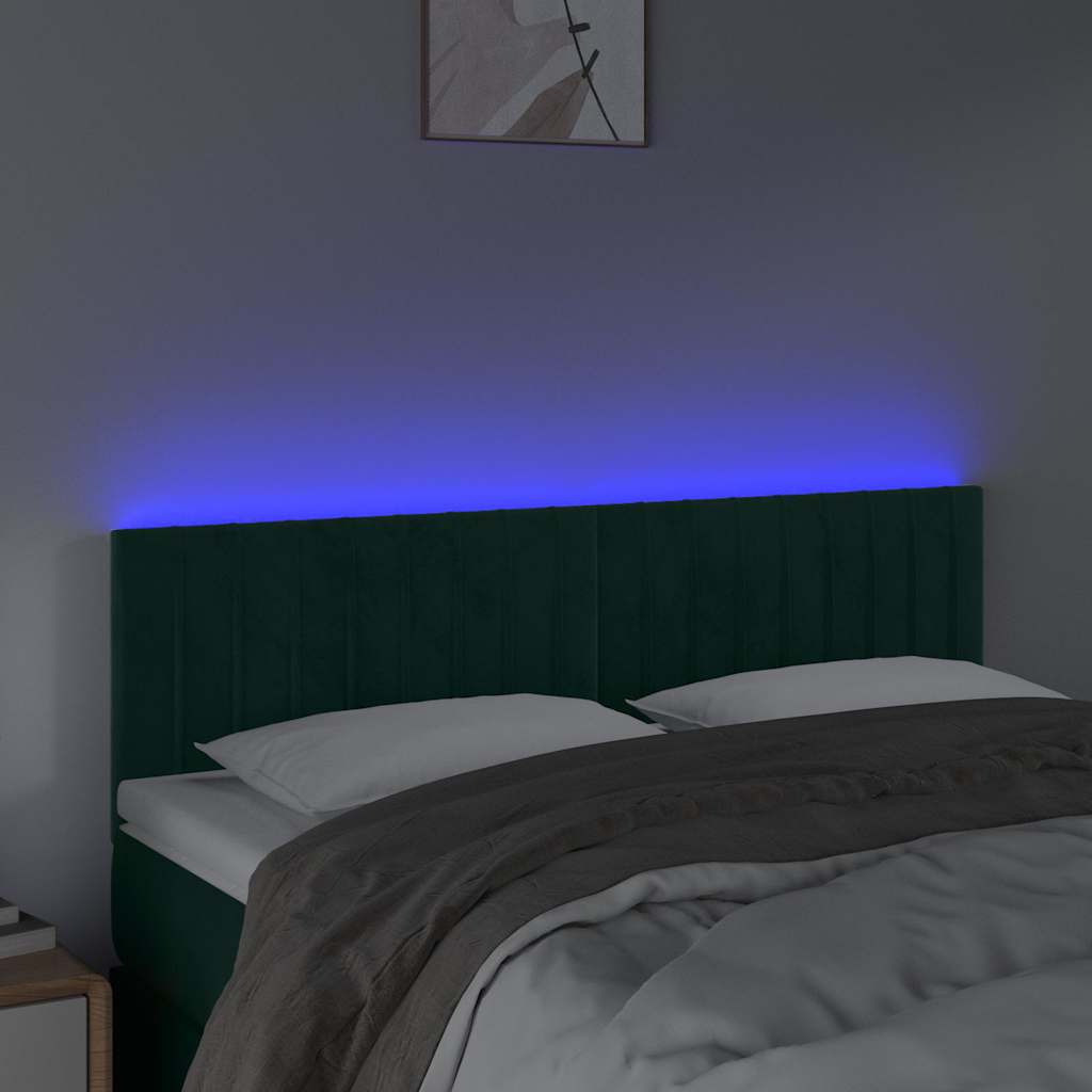 Testiera a LED Verde Scuro 144x5x78/88 cm in Velluto
