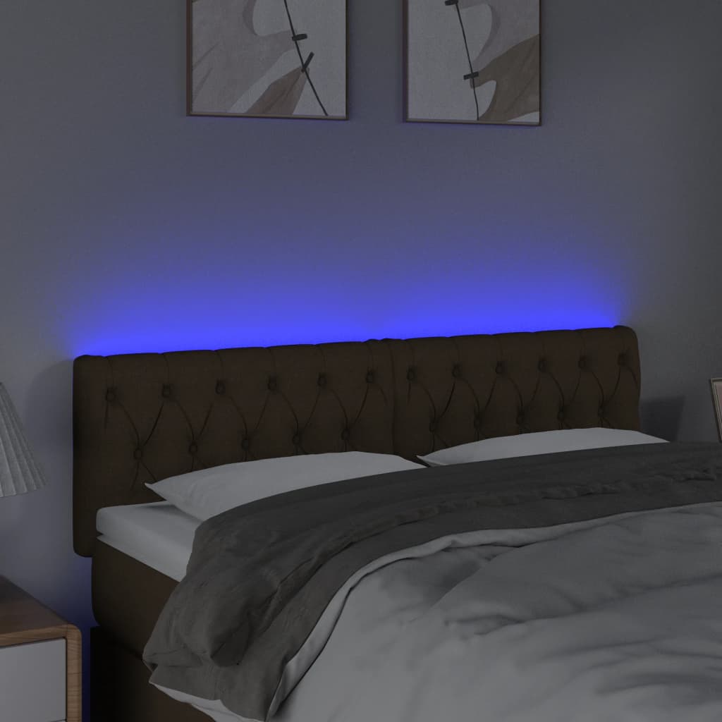 Testiera a LED Marrone Scuro 144x7x78/88 cm in Tessuto | homemem39
