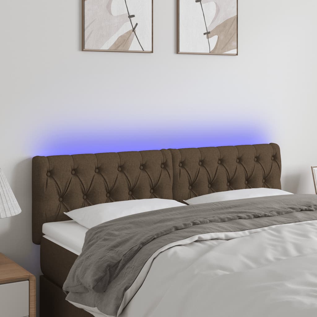 Testiera a LED Marrone Scuro 144x7x78/88 cm in Tessuto | homemem39
