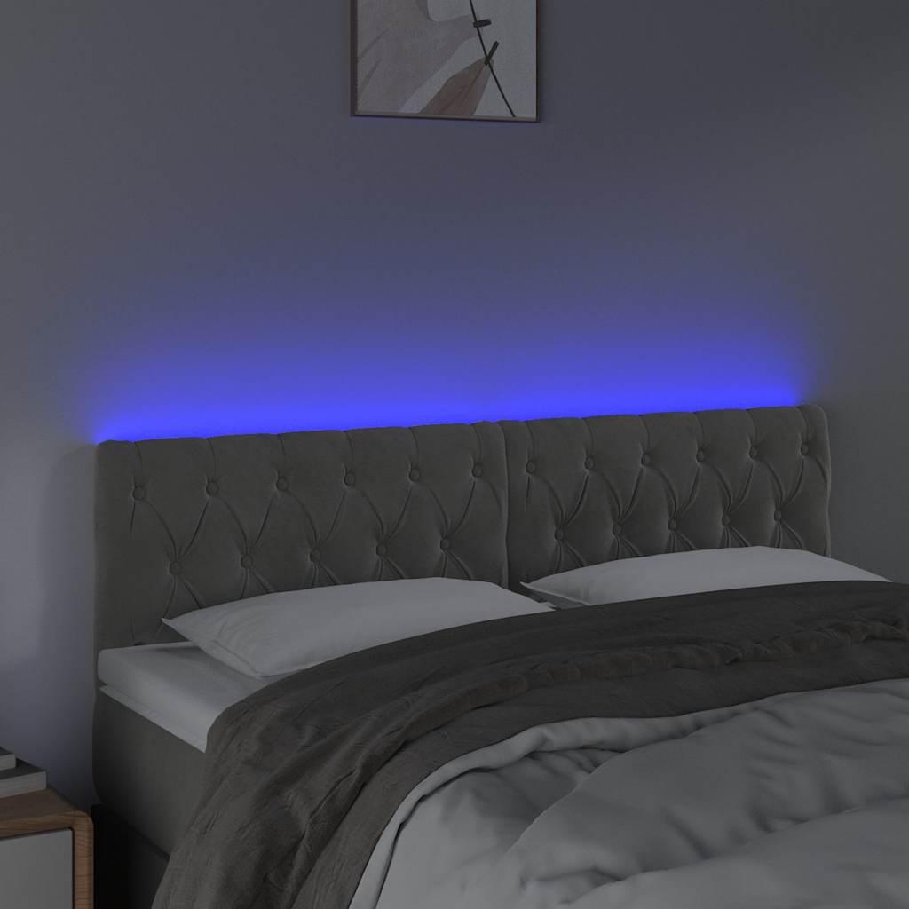 Testiera a LED Grigio Chiaro 144x7x78/88 cm in Velluto