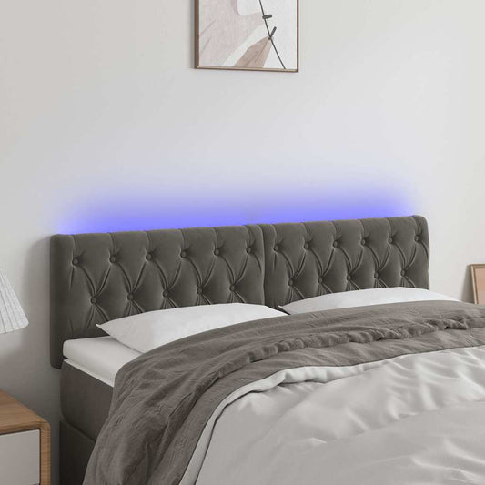 Testiera a LED Grigio Scuro 144x7x78/88 cm in Velluto