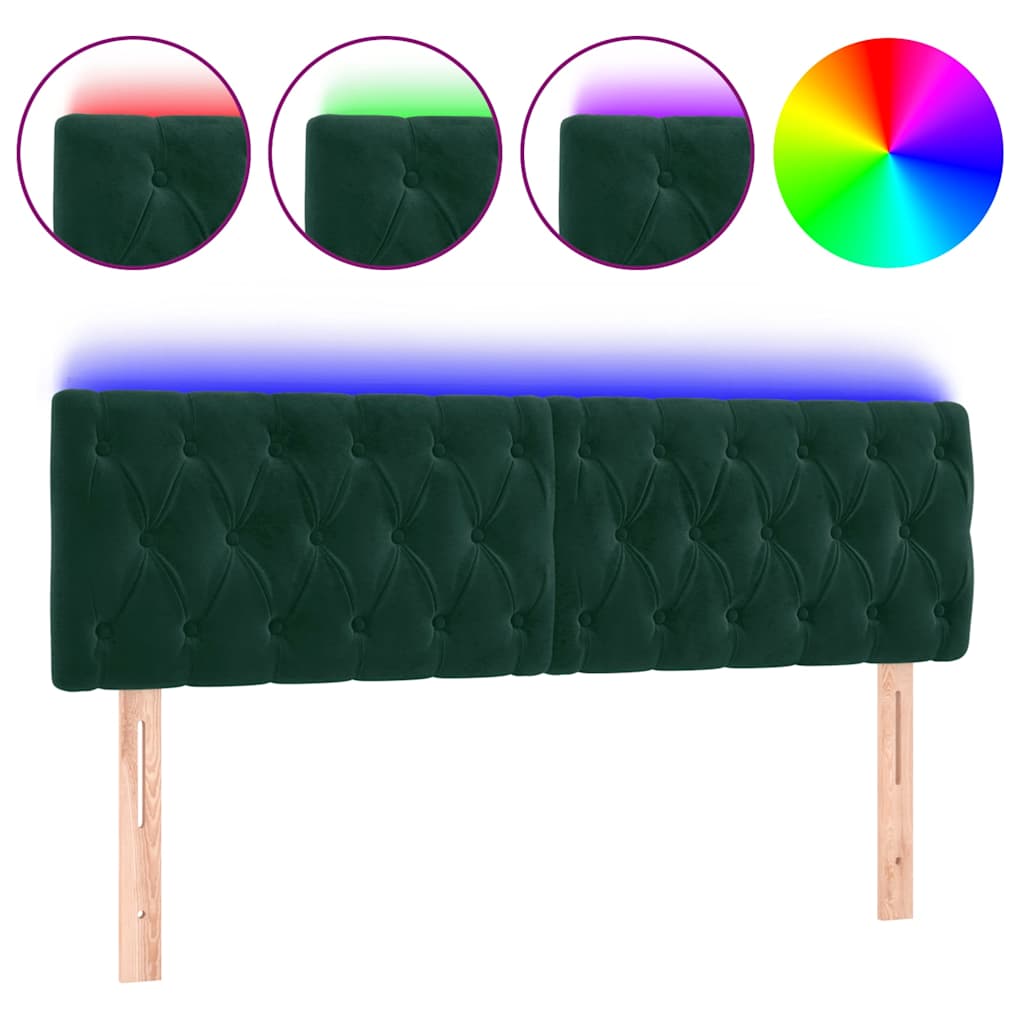 Testiera a LED Verde Scuro 144x7x78/88 cm in Velluto