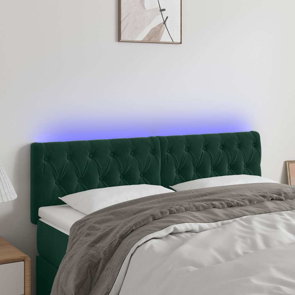 Testiera a LED Verde Scuro 144x7x78/88 cm in Velluto