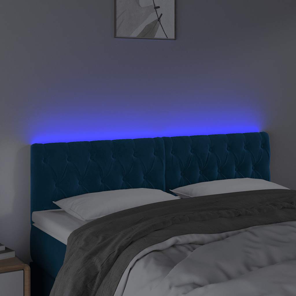 Testiera a LED Blu Scuro 144x7x78/88 cm in Velluto