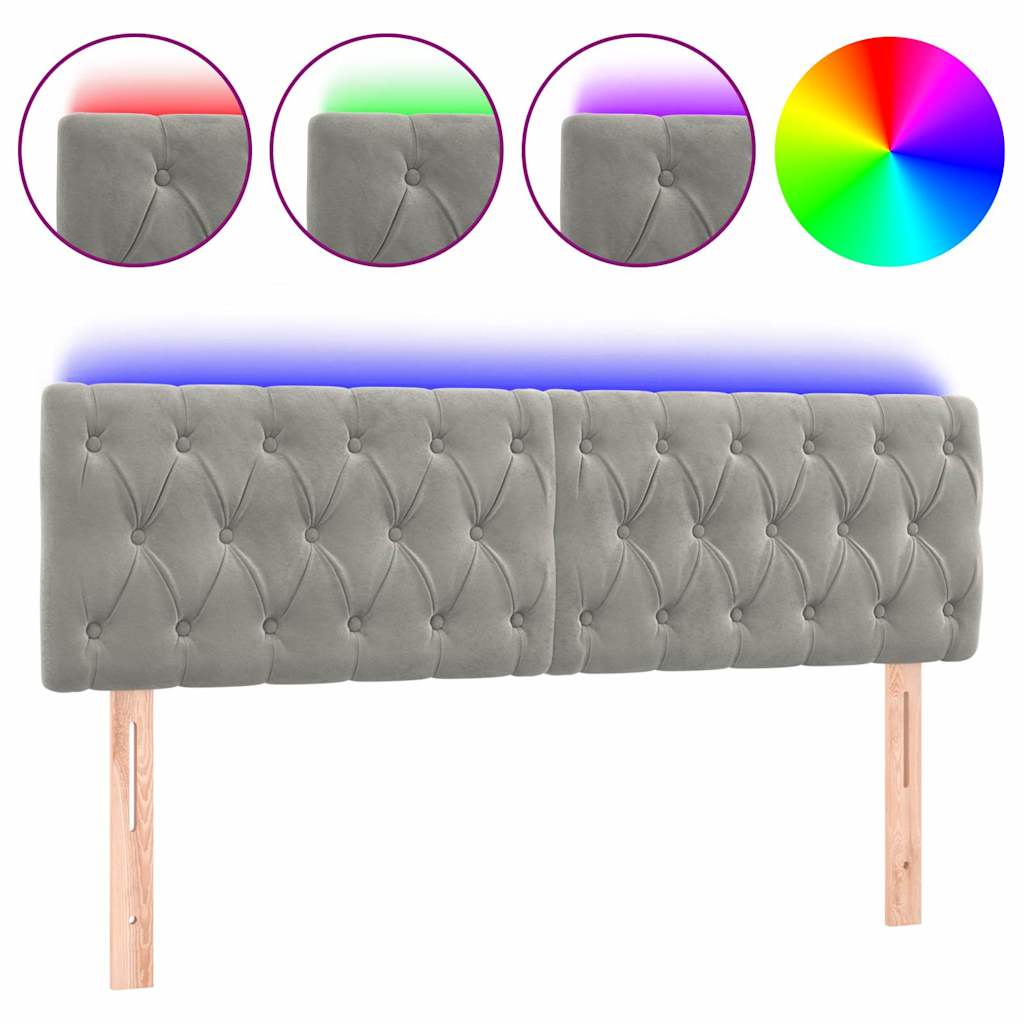 Testiera a LED Grigio Chiaro 160x7x78/88 cm in Velluto