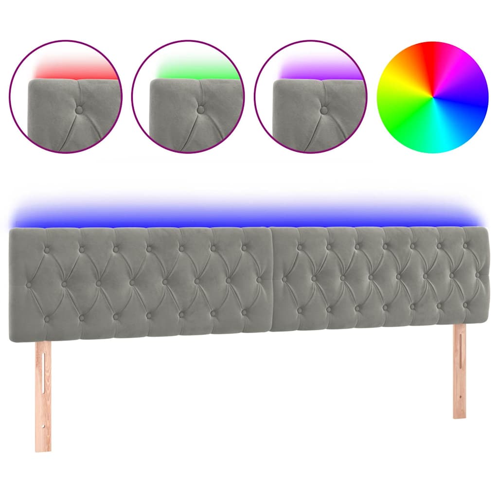 Testiera a LED Grigio Chiaro 200x7x78/88 cm in Velluto