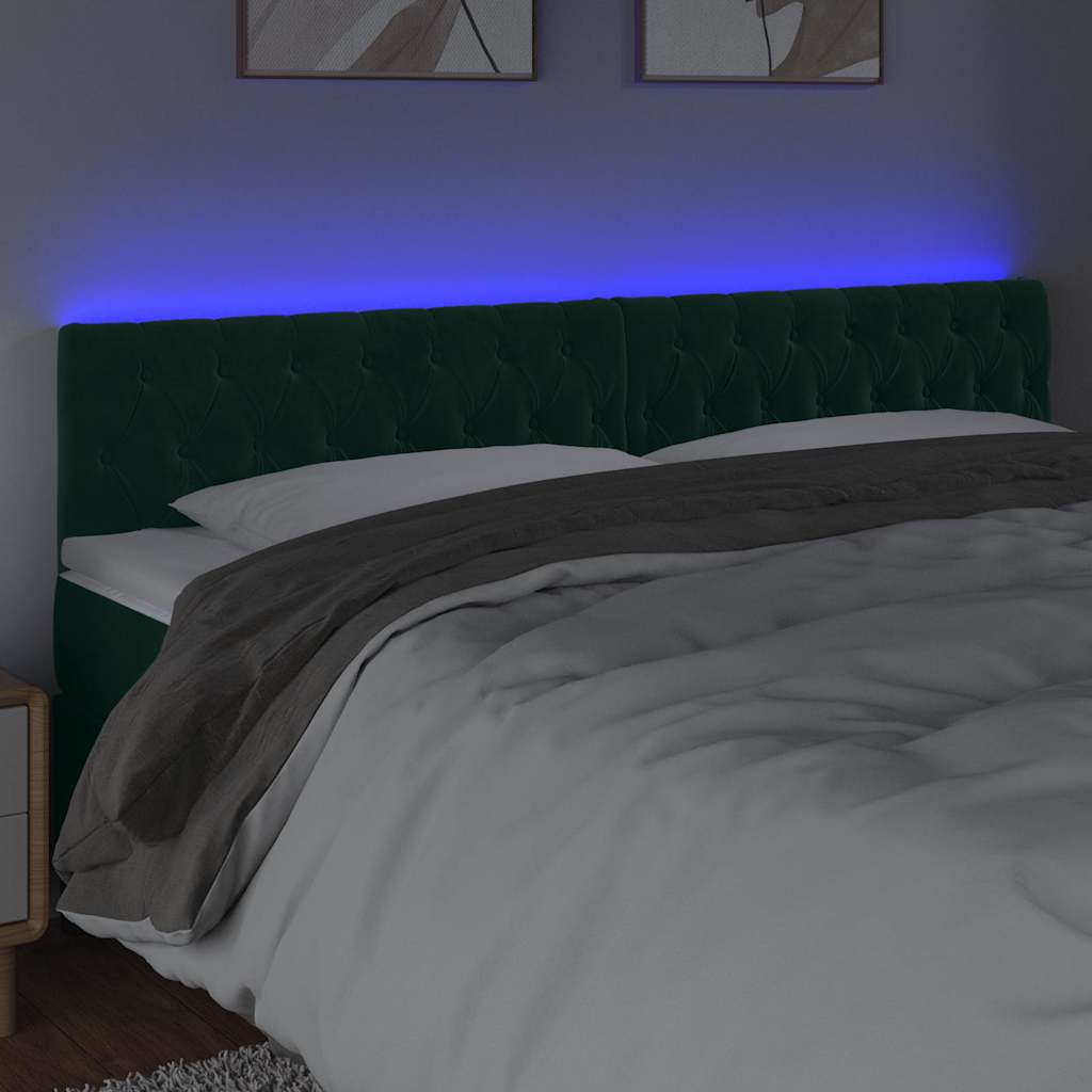 Testiera a LED Verde Scuro 200x7x78/88 cm in Velluto