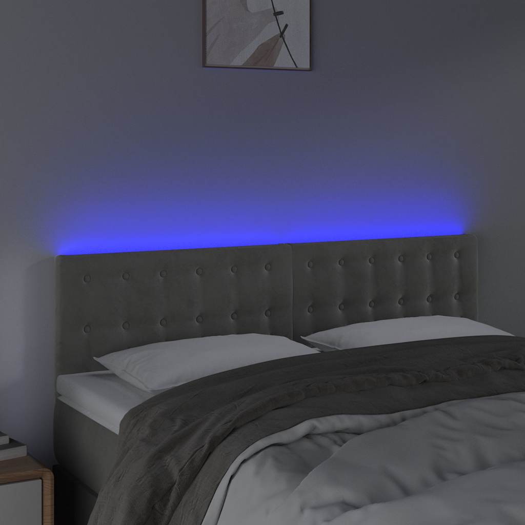 Testiera a LED Grigio Chiaro 144x5x78/88 cm in Velluto