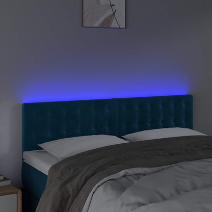 Testiera a LED Blu Scuro 144x5x78/88 cm in Velluto
