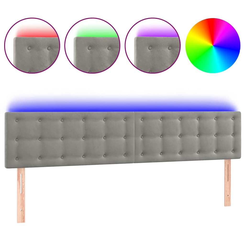Testiera a LED Grigio Chiaro 180x5x78/88 cm in Velluto