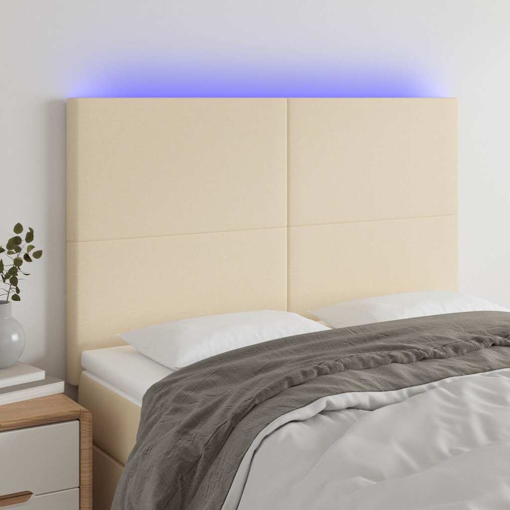 Testiera a LED Crema 144x5x118/128 cm in Tessuto