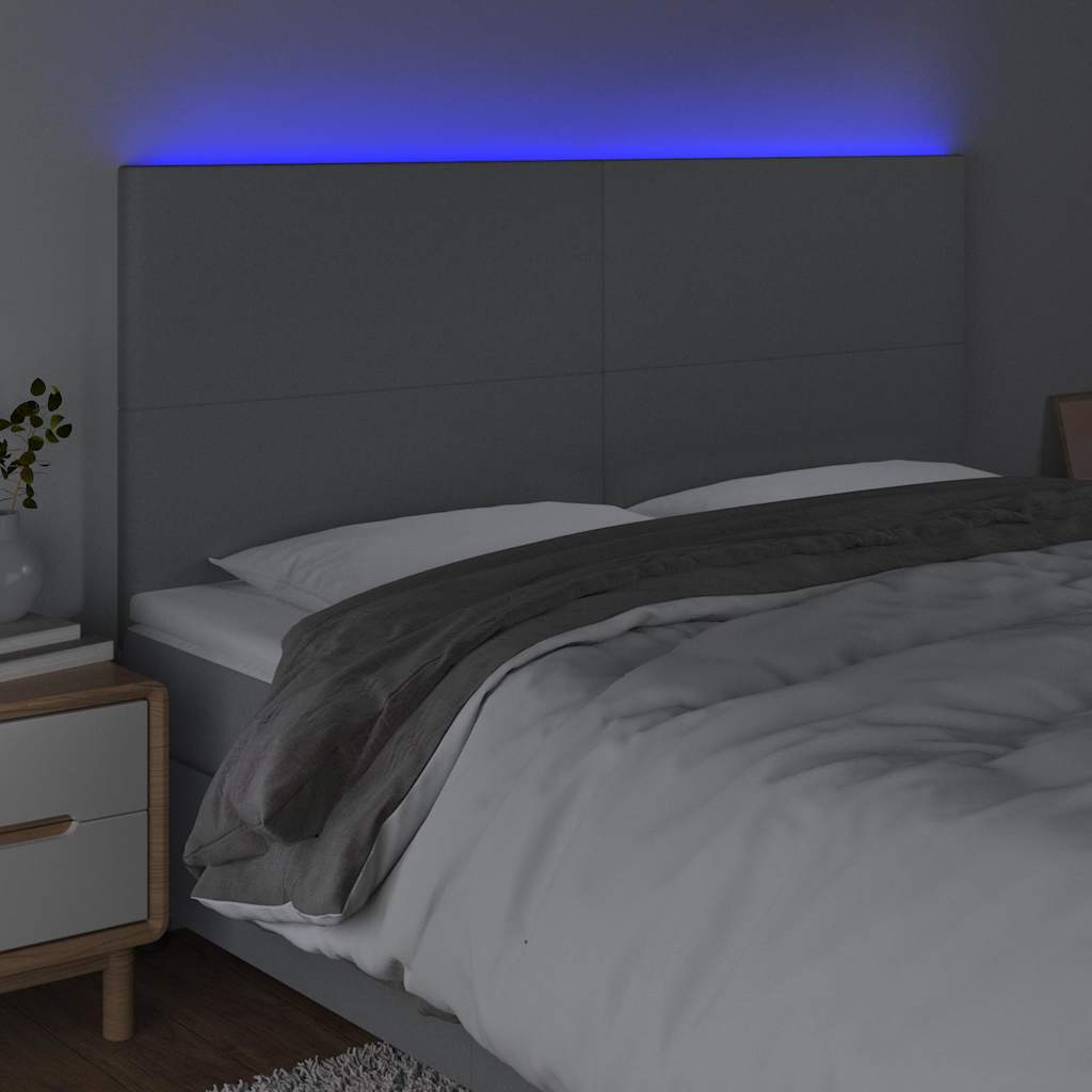 Testiera a LED Grigio Chiaro 160x5x118/128 cm in Tessuto