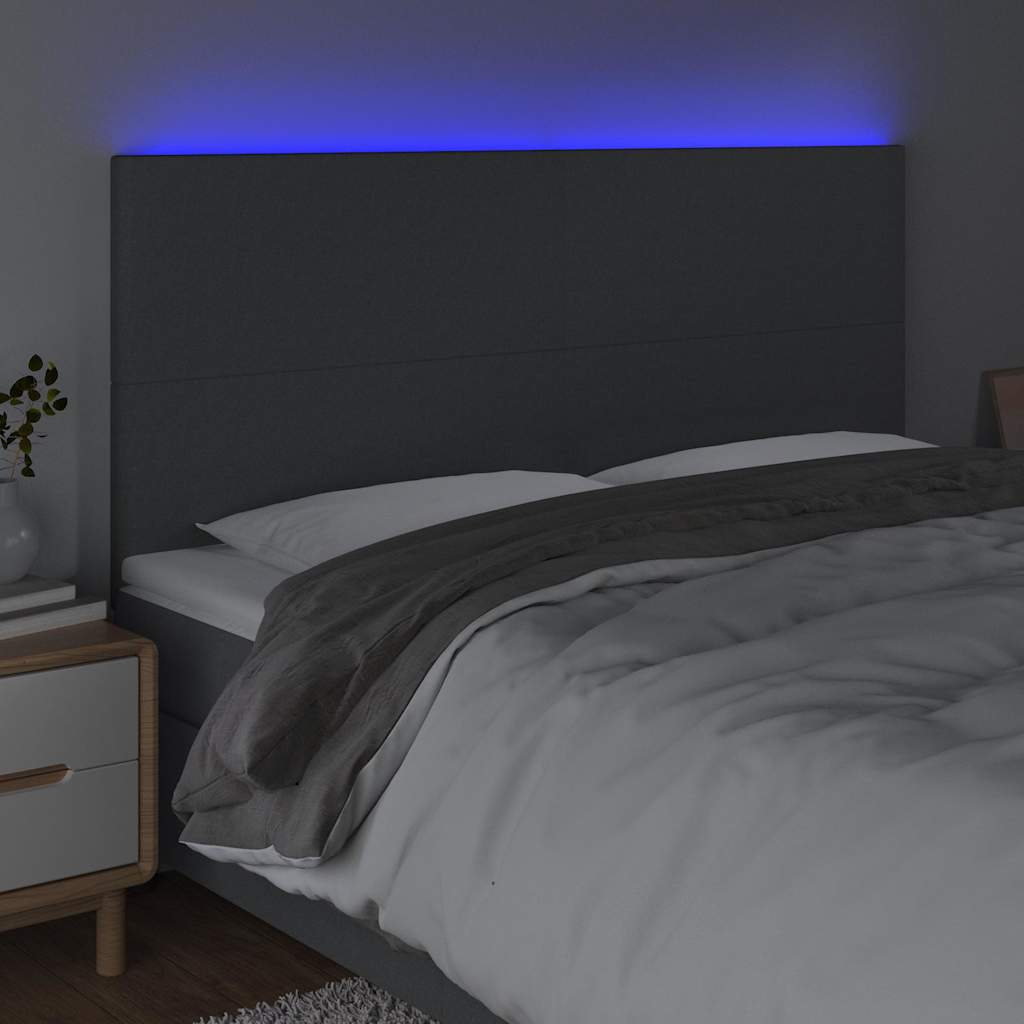 Testiera a LED GrigioScuro 160x5x118/128cm inTessuto