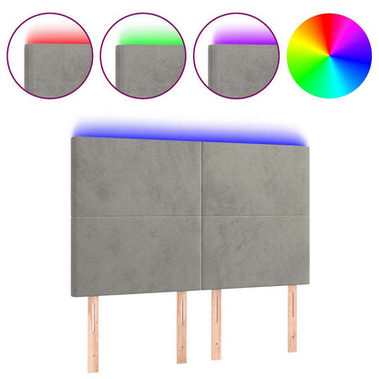 Testiera a LED Grigio Chiaro 144x5x118/128 cm in Velluto
