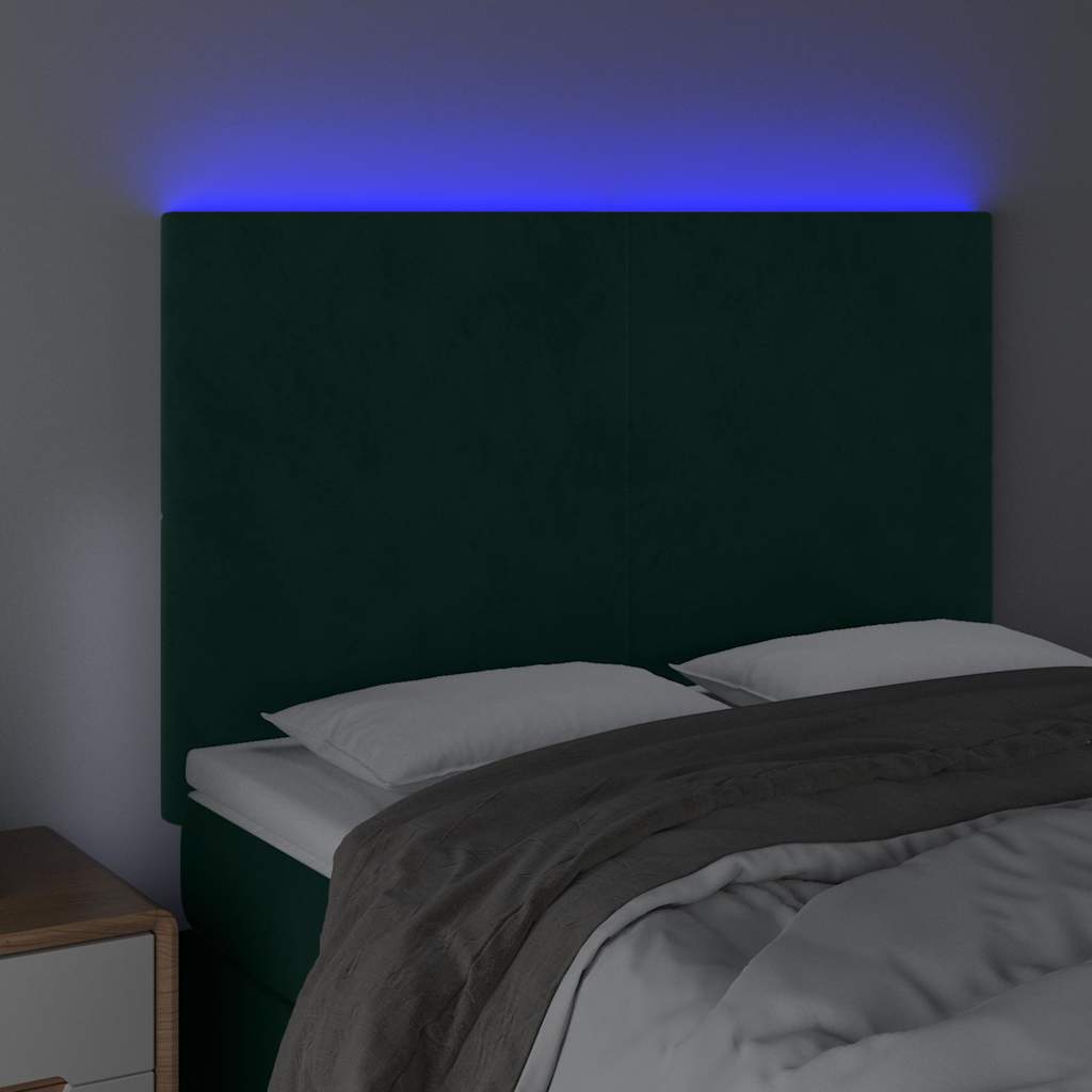 Testiera a LED Verde Scuro 144x5x118/128cm in Velluto