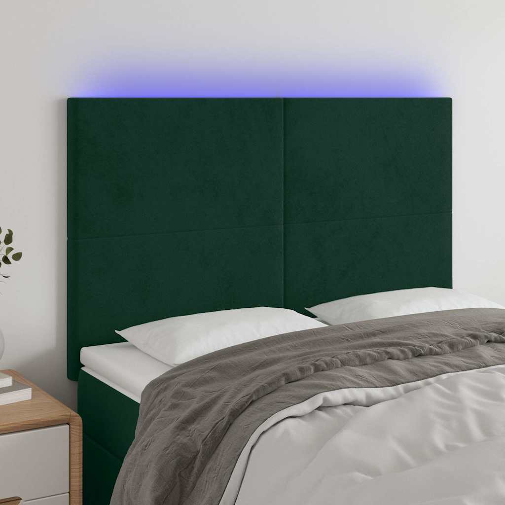 Testiera a LED Verde Scuro 144x5x118/128cm in Velluto
