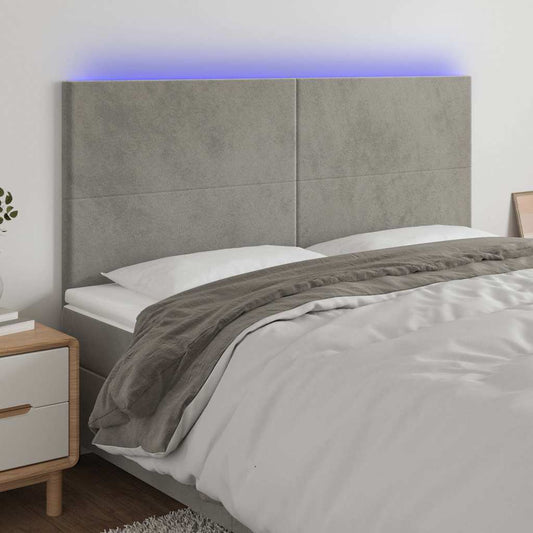 Testiera a LED Grigio Chiaro 160x5x118/128 cm in Velluto